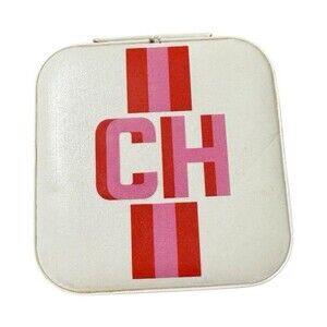 CH White Pink Red Square Faux Leather Jewelry Box with Velvet Lined Compartments